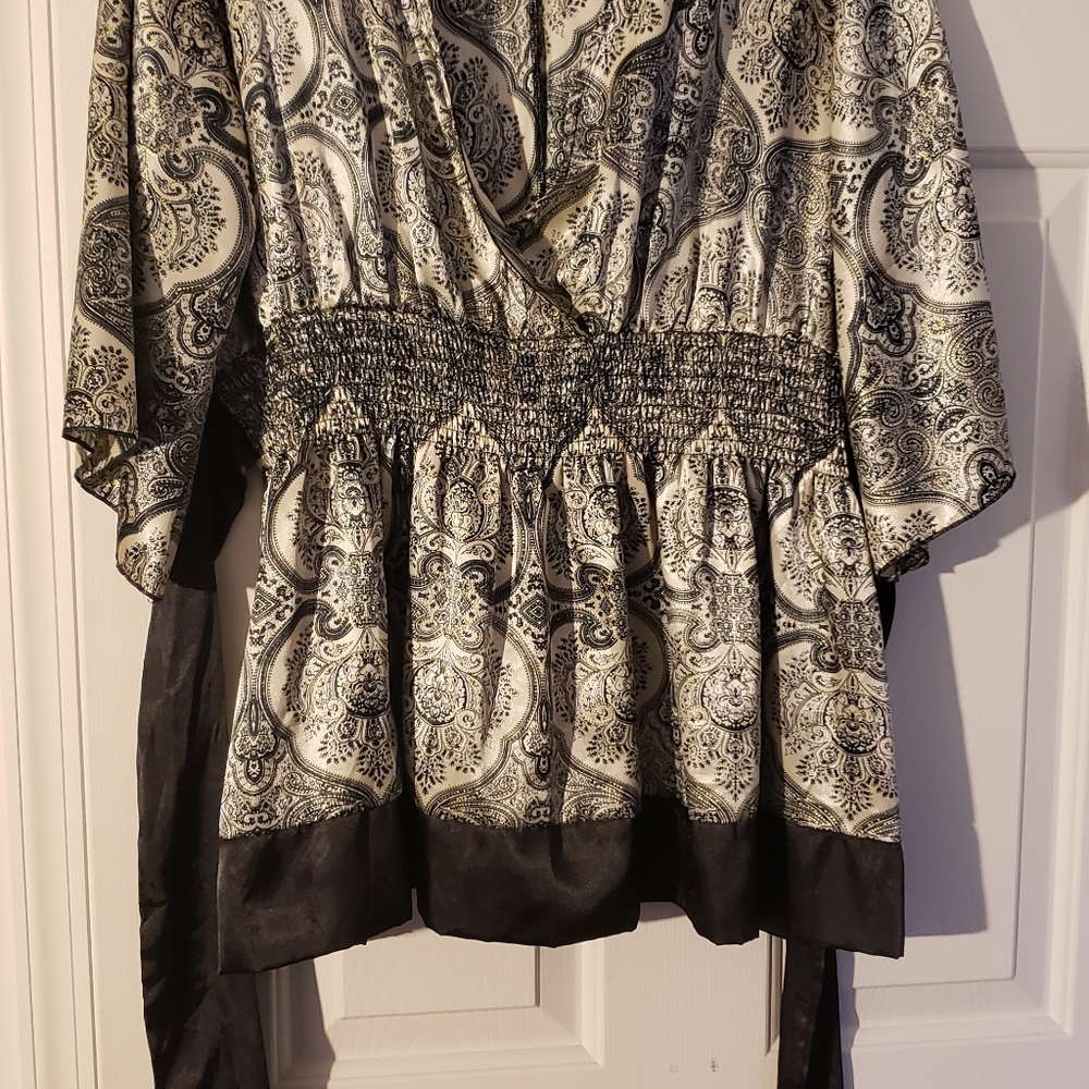 Fake wrap silky shirt